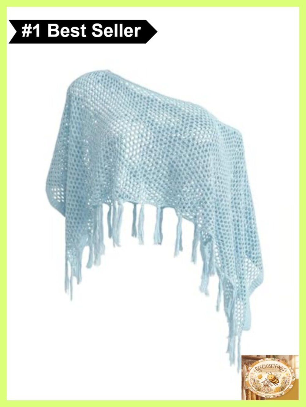 Crochet Fringe Poncho Top Sequin Sparkly Swim Cover-Up